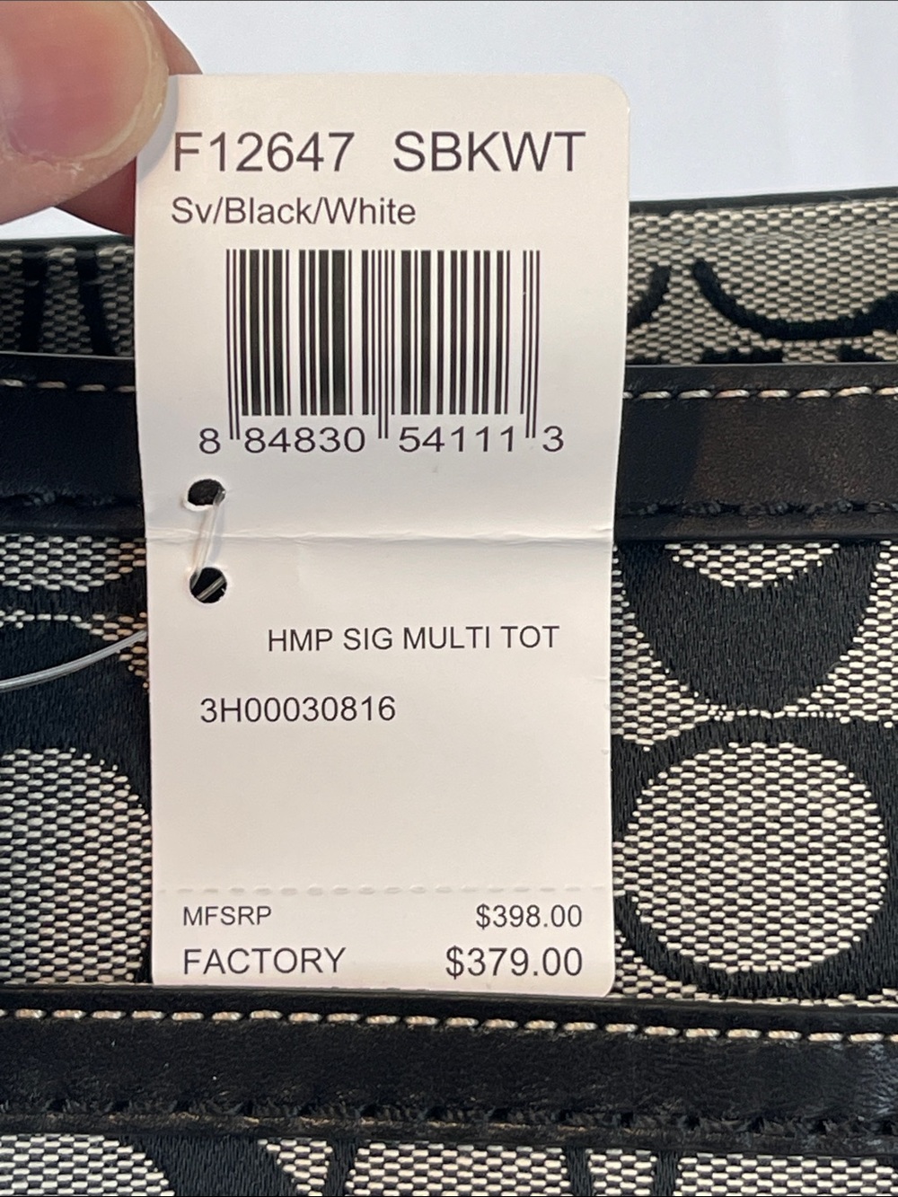 Coach Hampton Signature Jacquard Tote F12647 Black White Leather Large - Picture 9 of 11